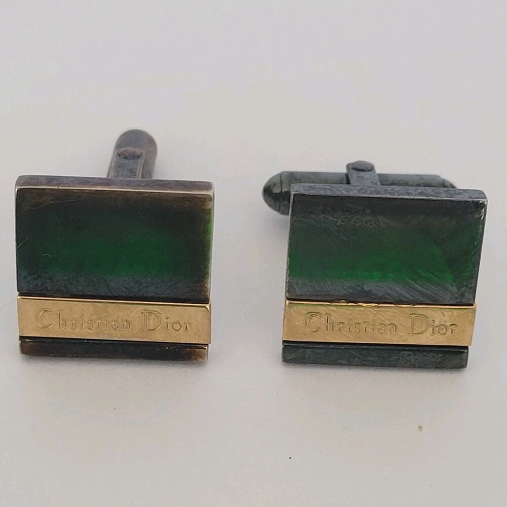 Christian Dior Gold Black Tone Logo Cufflinks Authentic